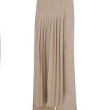 Beige Wide Pants With Pleated Skirt Detail