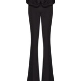 Black Stretchy Flower Detailed Wide Leg Pants