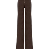 Fully Embroidered Brown Leather Wide Leg Pants