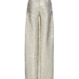 Silver Jacquard Wide Leg Pleated Pants