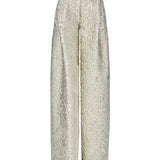 Silver Jacquard Wide Leg Pleated Pants