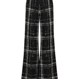 Black & White Plaid Sequin Embellished Tweed Pants