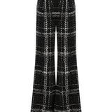 Black & White Plaid Sequin Embellished Tweed Pants