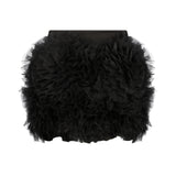 Black Knit Mini Skirt With Organza Puffy Flower Details