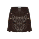 Fully Embroidered Brown Mini Leather Skirt