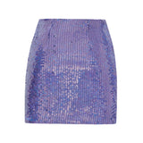 Lilac Fully Sequined Draped Mini Skirt With Flower Detail