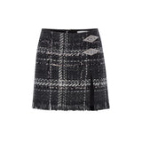 Black & White Plaid Tweed Sequined Mini Skirt