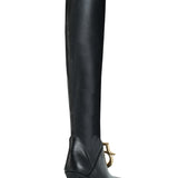 Black Leather Sock Boots With Gold Buckle Detail