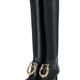 Black Leather Sock Boots With Gold Buckle Detail