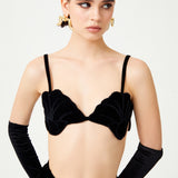 Black Velvet Strappy Flower Shaped Bra