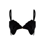 Black Velvet Strappy Flower Shaped Bra