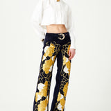 Gold Flower Brouded Jaquard Pants