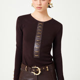 Brown Knit Top With Gold Accessories