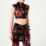 Red Flower Printed Stretchy Crop Top