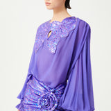 Lilac Silk Chiffon Shirt With Sequin Embroidered Collar