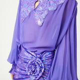 Lilac Silk Chiffon Shirt With Sequin Embroidered Collar