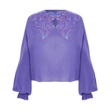 Lilac Silk Chiffon Shirt With Sequin Embroidered Collar