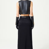 Black Satin Maxi Skirt With Gold Buckle Detail