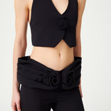 Black Stretchy Flower Detailed Crop Vest