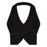 Black Stretchy Flower Detailed Crop Vest