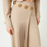 Beige Wide Pants With Pleated Skirt Detail