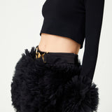 Black Knit Mini Skirt With Organza Puffy Flower Details