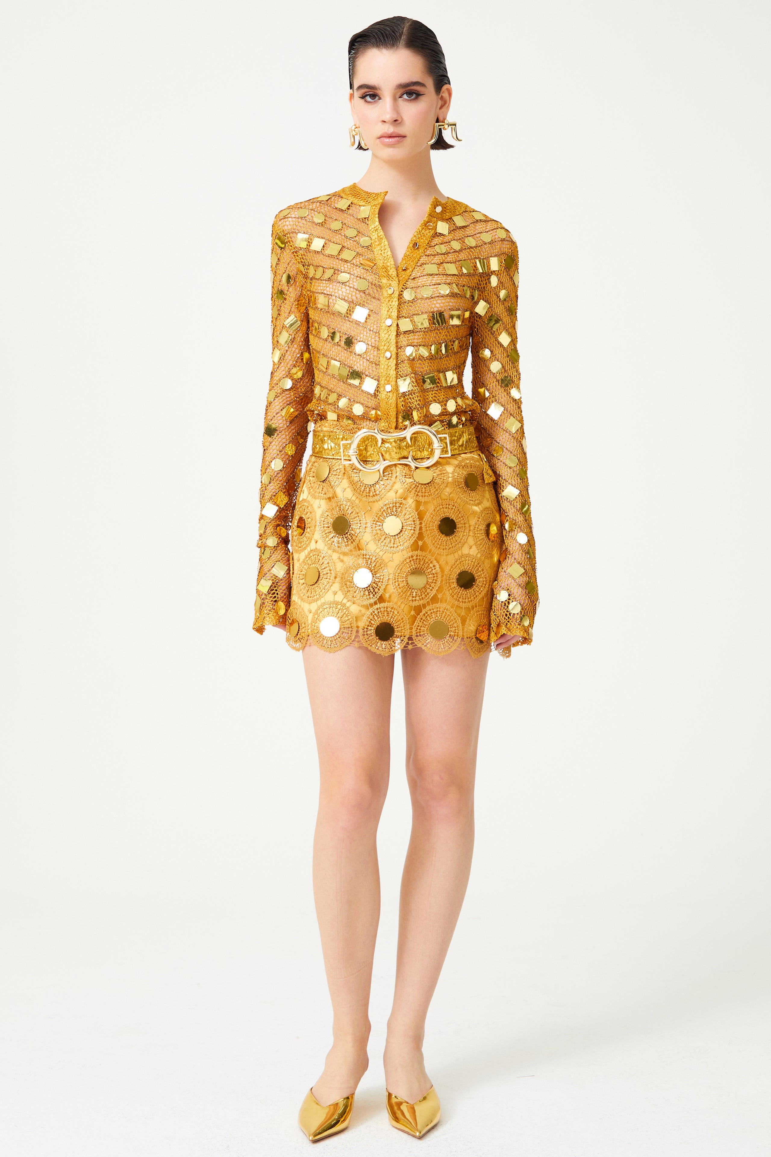 Gold Sequin Embroidered Shirt With Flare Sleeves RAISA VANESSA INT Gold Sequin Embroidered Shirt With Flare Sleeves RAISA VANESSA INT