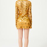 Gold Sequin Embroidered Shirt With Flare Sleeves