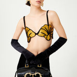 Black Velvet Strappy Gold Flower Shaped Bra