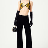 Flared Black Silk Velvet Pants