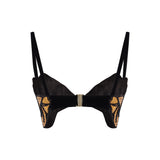 Black Velvet Strappy Gold Flower Shaped Bra