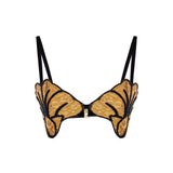 Black Velvet Strappy Gold Flower Shaped Bra