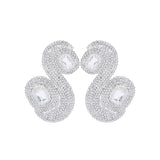 Silver Metal Snake Earrings With Crystals And Silver Stones