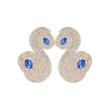 Gold Metal Snake Earrings With Crystals And Sapphire Stones