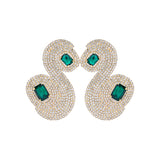 Gold Metal Snake Earrings With Crystals And Emerald Stones