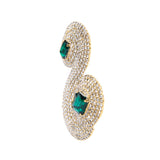 Gold Metal Snake Earrings With Crystals And Emerald Stones