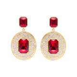 Gold Metal Earrings With Crystals And Red Stones