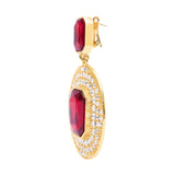 Gold Metal Earrings With Crystals And Red Stones