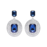 Silver Metal Earrings With Crystals And Sapphire Stones