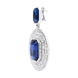 Silver Metal Earrings With Crystals And Sapphire Stones