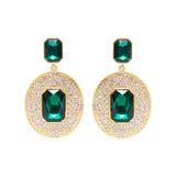 Gold Metal Earrings With Crystals And Emerald Stones