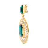Gold Metal Earrings With Crystals And Emerald Stones