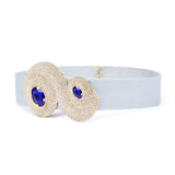 Metallic Knitted Belt With Gold Crystal And Sapphire Stone Snake Accessory