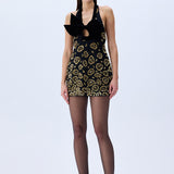 Mini Dress With Leopard Sequin And Silk Velvet Bow Detail