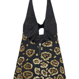 Mini Dress With Leopard Sequin And Silk Velvet Bow Detail