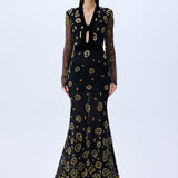 Maxi Dress With Leopard Sequin And Silk Velvet Detail