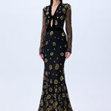 Maxi Dress With Leopard Sequin And Silk Velvet Detail