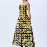 3D Gold Flower Embellished Strapless Gown