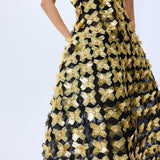 3D Gold Flower Embellished Strapless Gown