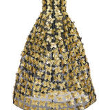 3D Gold Flower Embellished Strapless Gown